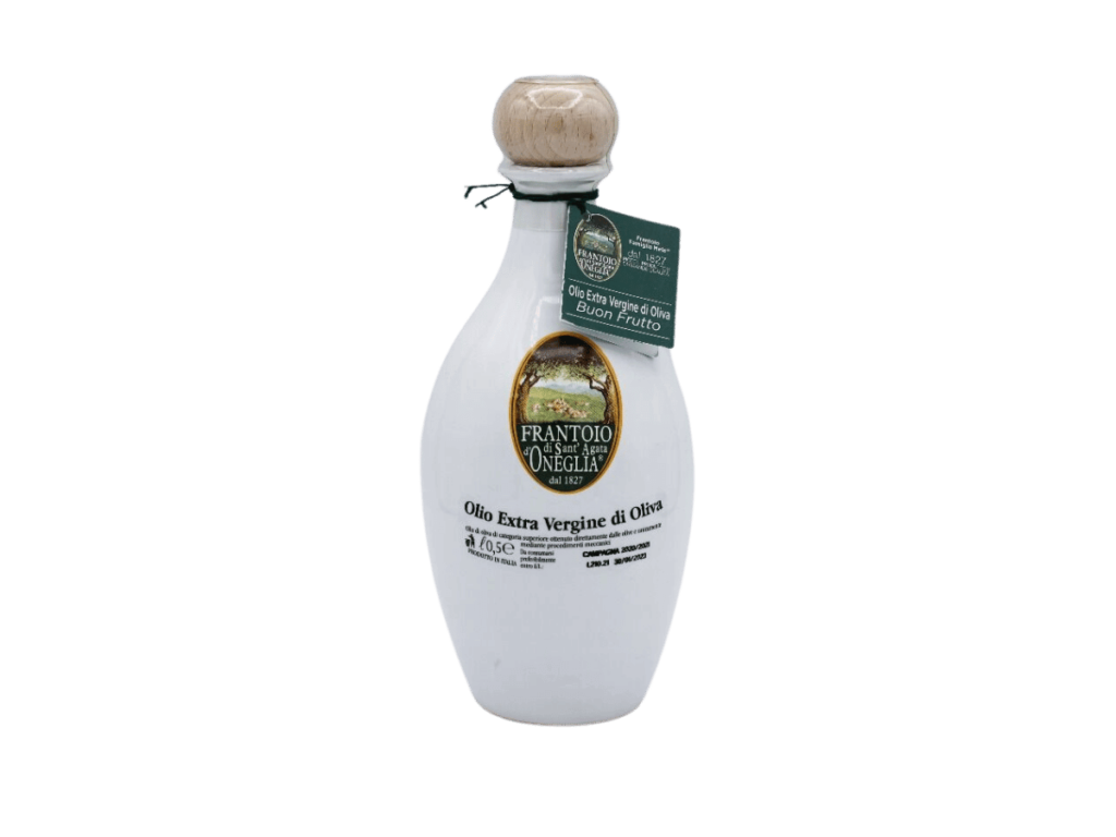 A ceramic extra virgin olive oil 0.5 L bottle.