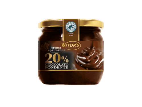 A glass jar of spreadable chocolate cream.